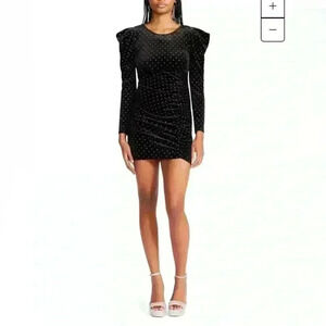 Betsey Johnson Power Sleeve Black Silver Dot Velvet Dress - Size M